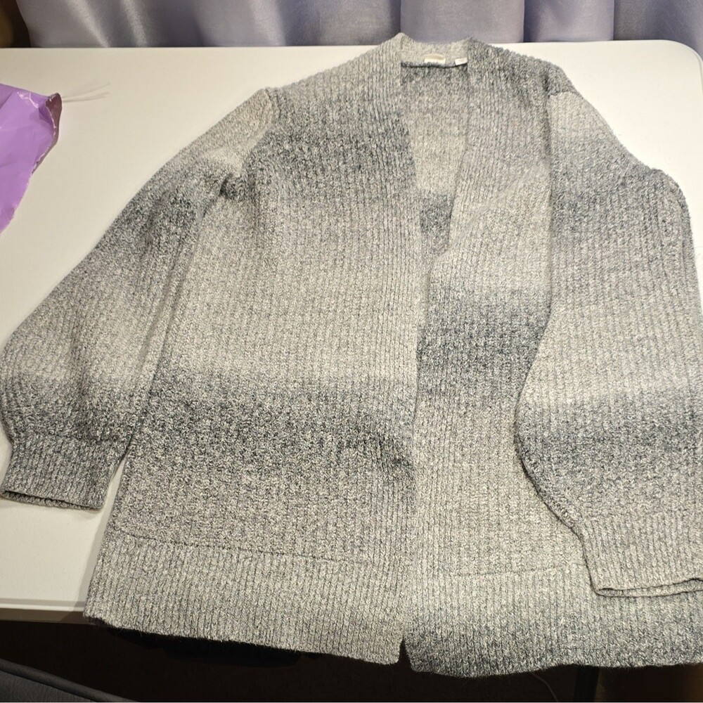 Gap Women's Gray Ribbed Knit V-Neck Open Front Cardigan Sweater Size M